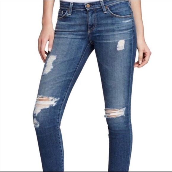 AG Stevie Ankle Slim Straight Distressed Jeans Stretch Medium Wash Blue 26 - Picture 2 of 13